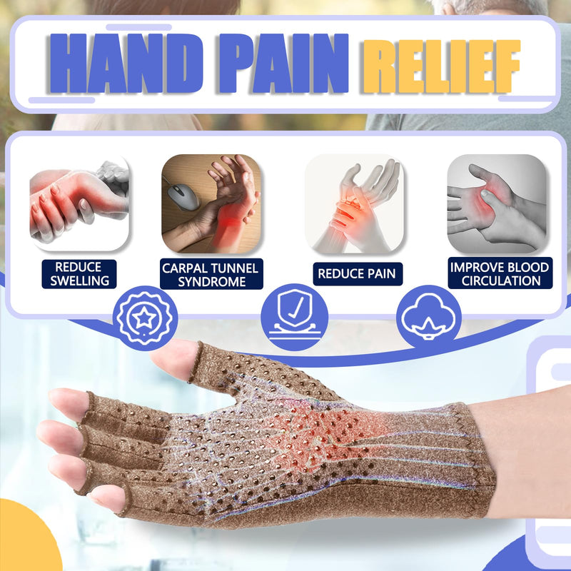 [Australia] - DRNAIETY Compression Gloves- Arthritis Gloves for Men & Women Hand Pain, Rheumatoid, Swelling, Carpal Tunnel Pain, Tendonitis, Anti-Slip Fingerless for Typing Daily Work(M, Khaki) Medium 