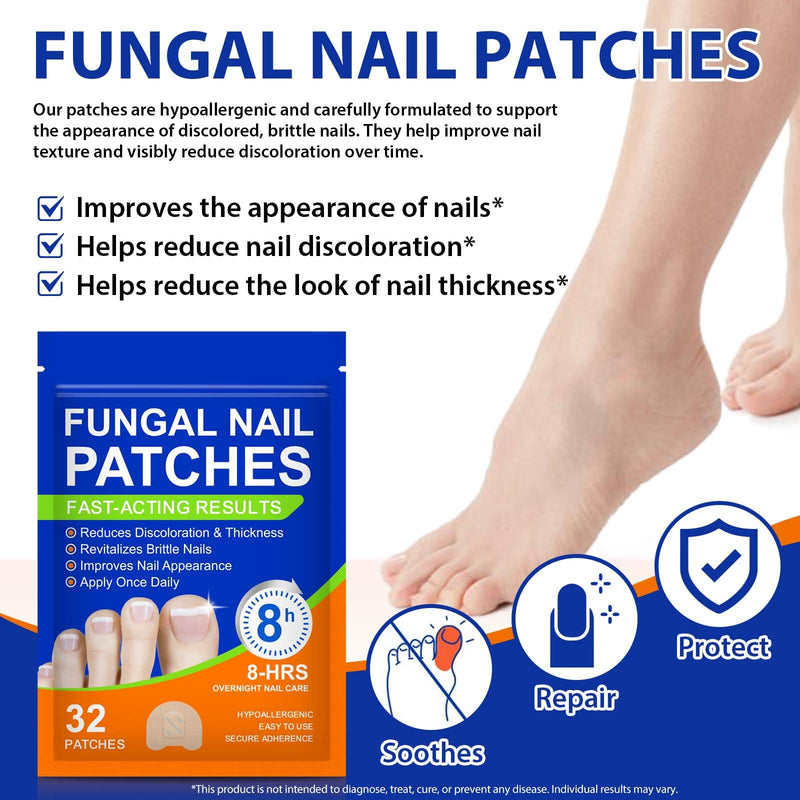 Extra Strength Toenail Treatment - 32 Pcs Nighttime Nail Patches, Overnight Toe Nail Treatments for Damaged Nails Foot Nails Repair and Care, 8-Hour Restores Healthy Appearance