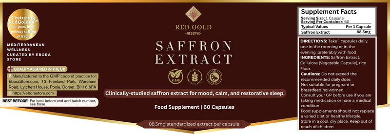 Red Gold Reserve Pure Saffron Extract Supplement | RedGold88™ | 88.5 mg | 60 Capsules (2-Month Supply) | Mood Support, Mental Clarity & Relaxation | Premium Herbal Supplement (1) 1