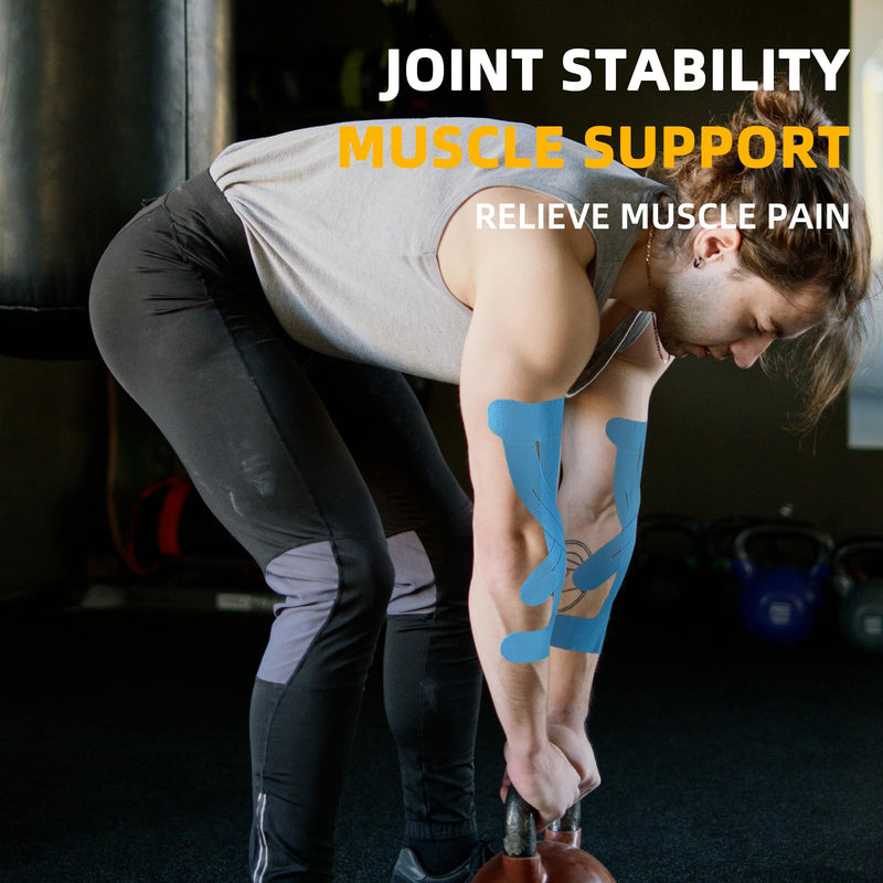 IEADEN Precut Kinesiology Tape for Elbow, 10 Pcs - Elbow Support & Stability, Elbow Pain Relief Athletic Tape - Waterproof & Elastic, Breathable Hypoallergenic Latex-Free Tape, Blue