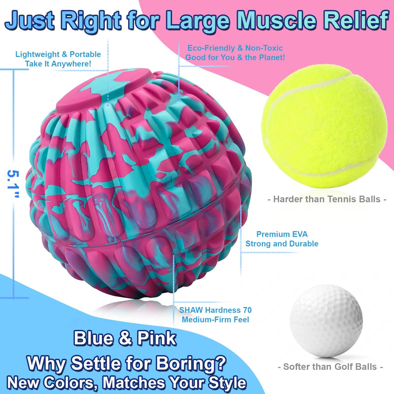Deep Tissue Massage Ball for Exercise & Recovery - SGS Certification - Targets Back, Shoulder, Legs&Feet - Relieves Muscle Knots, Joint Pain&Tightness, Pressure Point Therapy- Myofascial Release Ball Blue&pink Set | 2.8 & 5.1 Inch