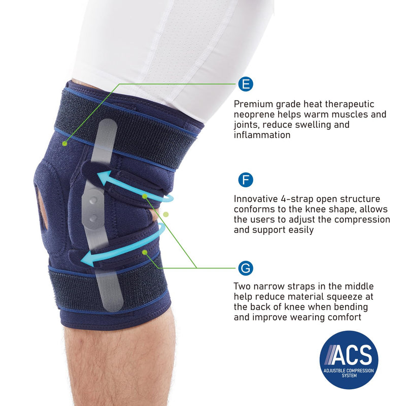 [Australia] - Adjustable Hinged Knee Brace, with Dual Side Hinges – Stabilizing Knee Brace for ACL PCL MCL Ligament Injuries, Meniscus Tear, Arthritis, Surgery Recovery - One Size fits Most. Navy 