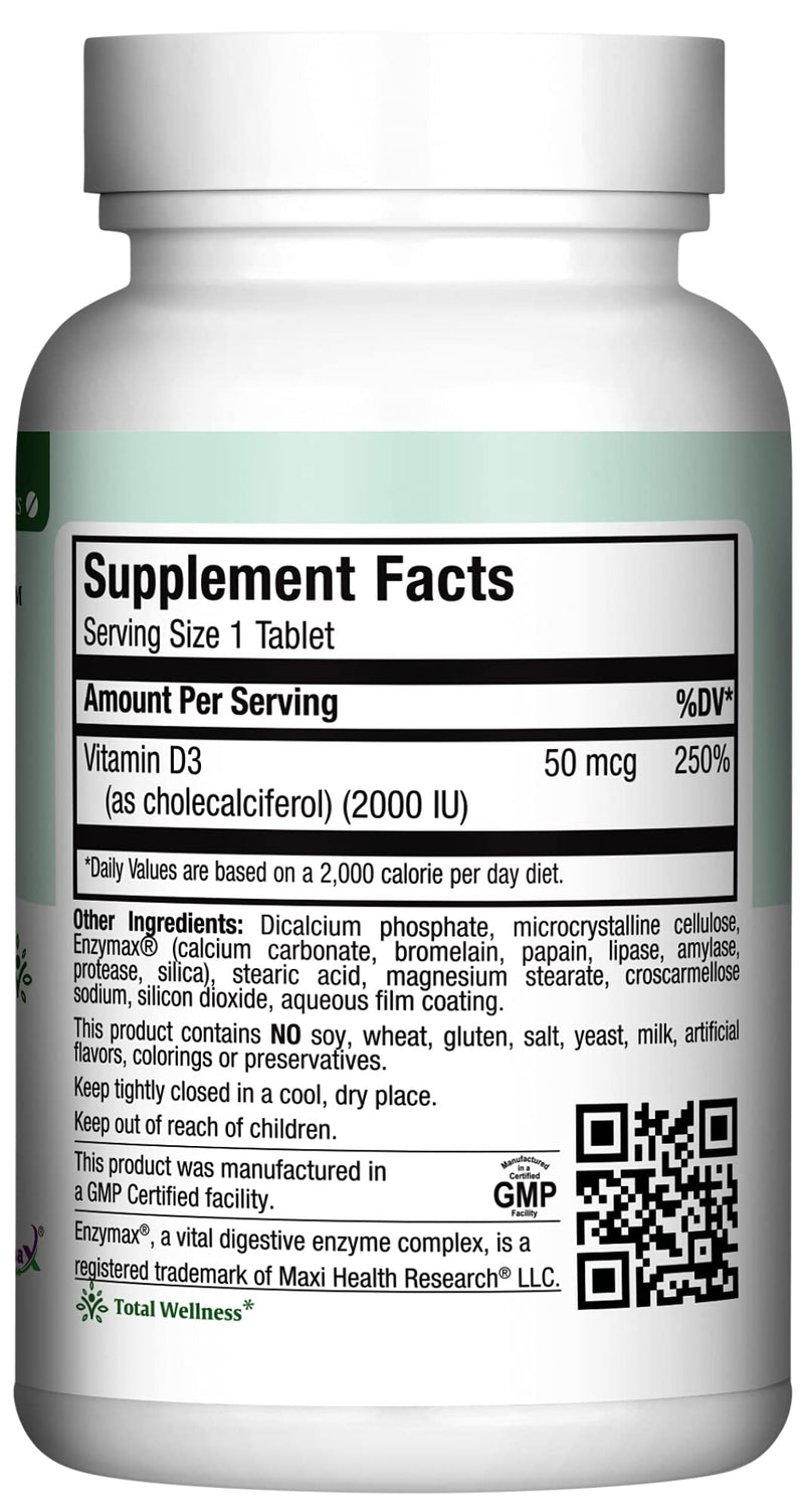 Maxi Health® Vitamin D3 2000IU Supplement (90 Tablets) | Kosher | Vitamin D Immune Support Supplement | Calcium Absorption, Bone, Teeth & Muscle Support | Non-GMO | Doctor Formulated 90 Count (Pack of 1)