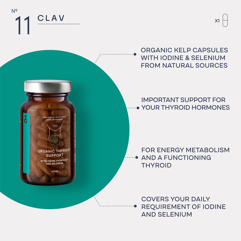 Organic Thyroid Support Supplement with Organic Sea Kelp Iodine and Selenium from Mustard Seed Extract - 120 Capsules - Natural Iodine Supplement for Men & Women - Vegan and Gluten Free