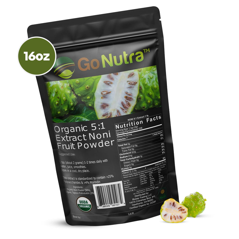 [Australia] - Go Nutra Noni Fruit Powder Organic 5:1 Extract Pure 1lb. (16 oz) Superfood Noni Powder 