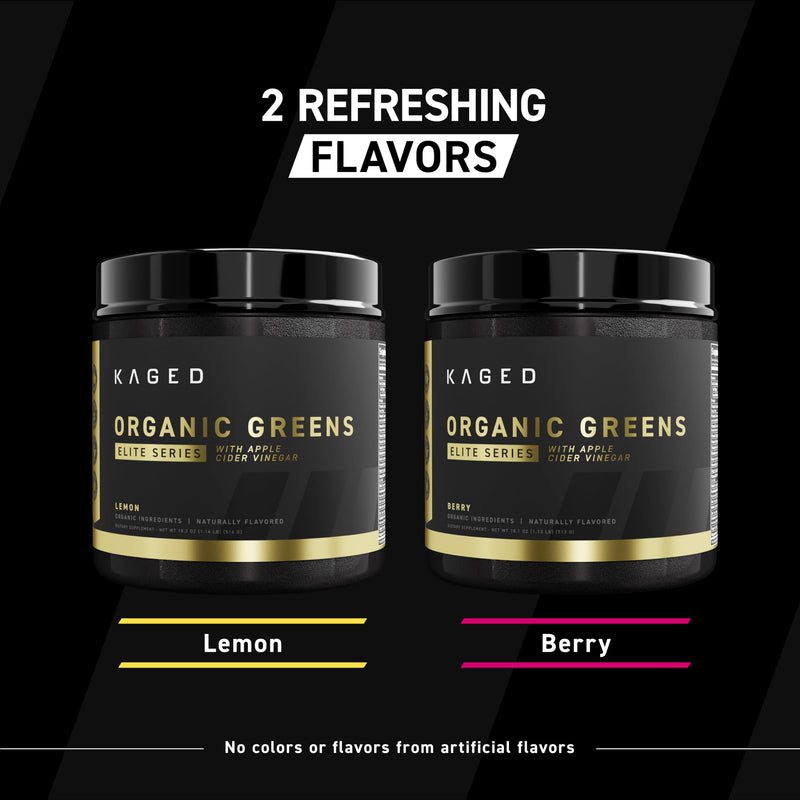 Kaged Organic Greens Elite, Superfood and Greens Powder with Apple Cider Vinegar, Adaptogen, Prebiotics, Vitamins & Minerals, Berry, 30 Servings Berry (Elite)