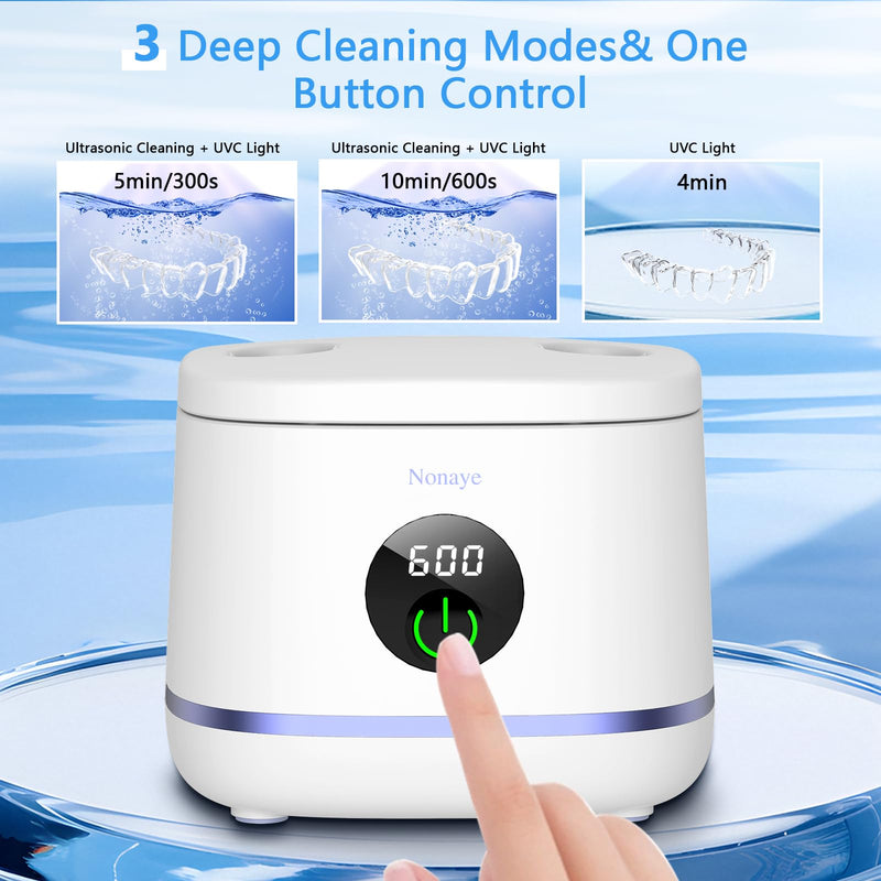 Dental Ultrasonic Retainer Cleaner Machine–Cleaning for Night Guards | 45kHz sonic deep cleaning,for retainers aligners,braces toothbrush heads jewelry,travel design,304 stainless steel tank White