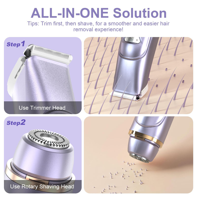 Dermave Bikini Shaver - Bikini Trimmer for Women, Waterproof Electric Dual Head Shaver (Purple) Purple