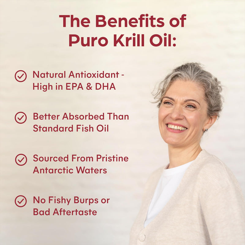 Purolabs Antarctic Krill Oil 1000mg – High Strength Krill Oil Capsules with Omega-3, EPA, DHA, Phospholipids & Astaxanthin – Antarctic Krill Oil for Heart, Brain and Eye Health – 60 Capsules