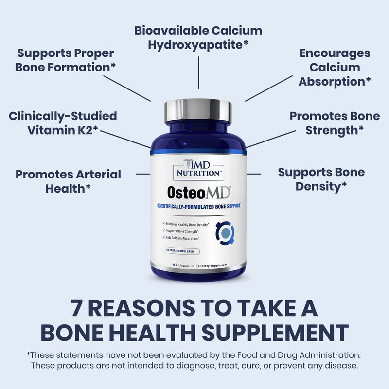 [Australia] - 1MD Nutrition OsteoMD for Comprehensive Support - Supplement for Women and Men - Promote Density w/Vitamin D - Hydroxyapatite w/Vitamin D3 & K2-90 Capsules 90 Count (Pack of 1) 