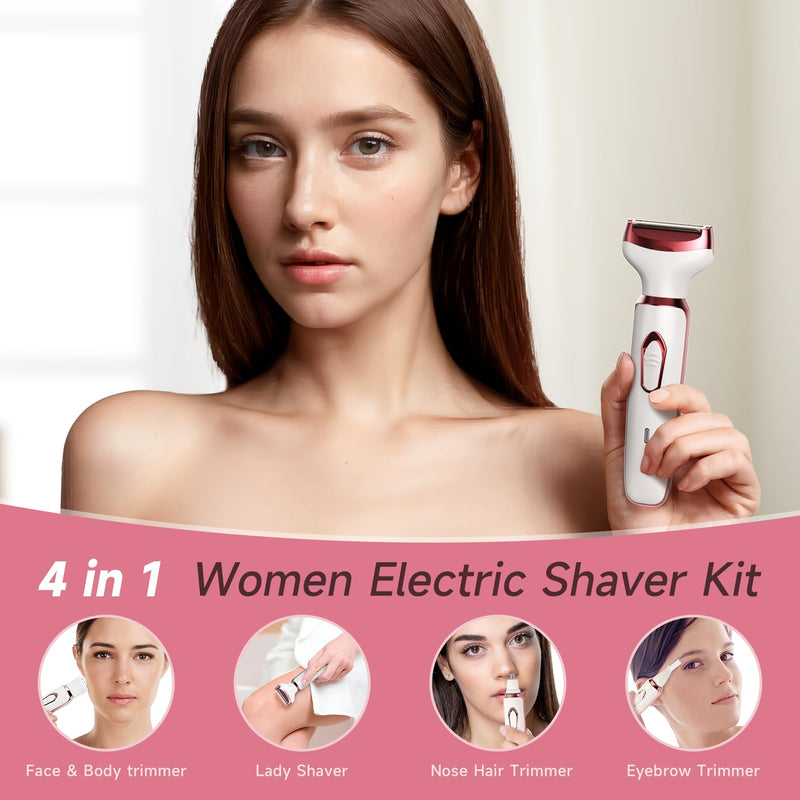 Electric Razors for Women - 4 in 1 Shavers, Pubic Hair, Legs, Arm, Underarm, Bikini, Face Shaver, Rechargeable Hair Removal Epilator, Birthday & Christmas Gifts White