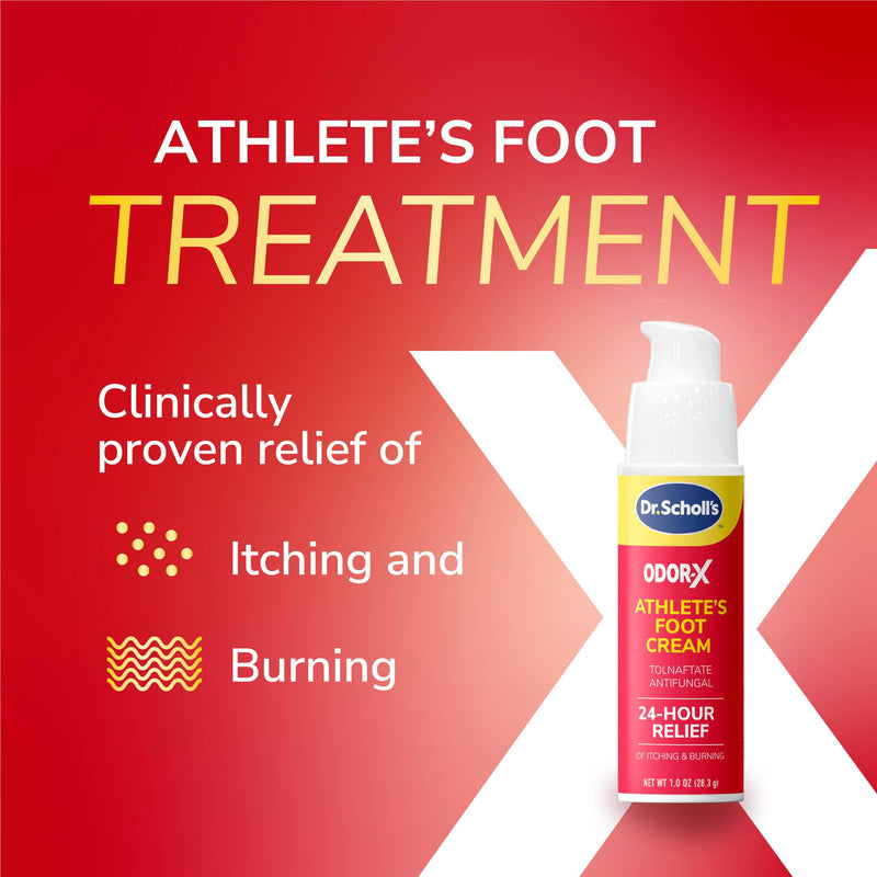 Dr. Scholl's Odor-X Athlete's Foot Antifungal Cream Treatment - 24 Hour Itching & Burning Relief, Treats Athlete’s Foot, Easy Use Precision Pump, Helps to Eliminate & Prevent Odors, Foot Health, 1 Oz