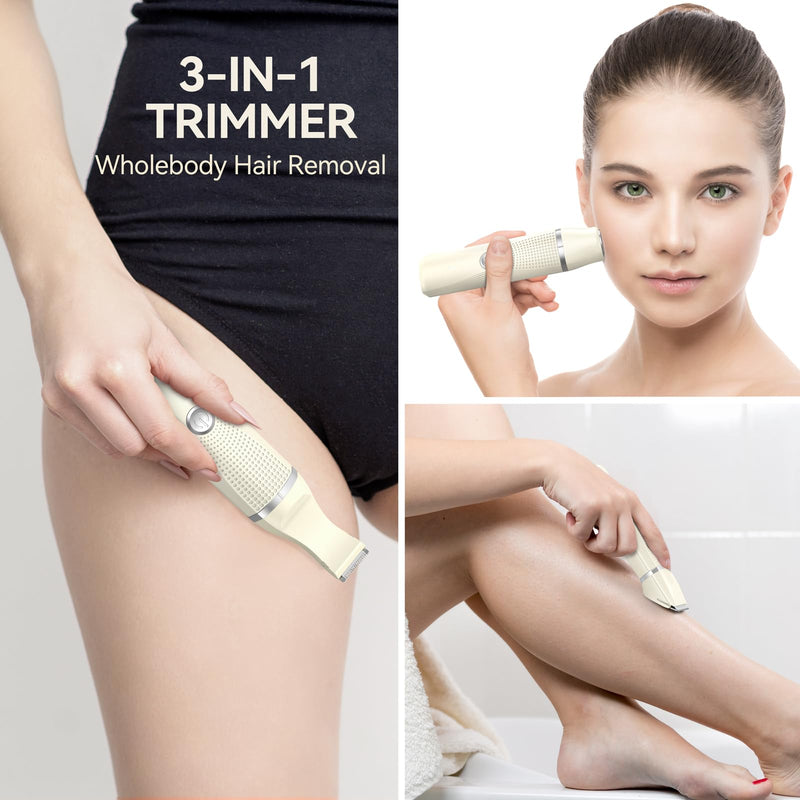 [Australia] - 3-in-1 Electric Razor for Women - Waterproof Bikini Trimmer,Rechargeable Electric Shaver for Lady,Pubic Hair Trimmer Women,Personal Trimmer Groomer for Body Hair (Cream, LY) Cream 