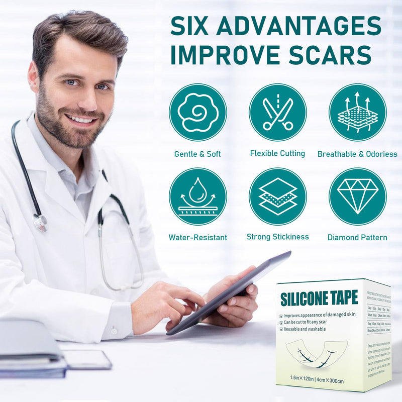 [Australia] - Silicone scar plaster, silicone plaster for scars, silicone scar tape roll, scar roller, surgical scars, silicone scar sheets for visible scar care (4 cm x 300 cm) 