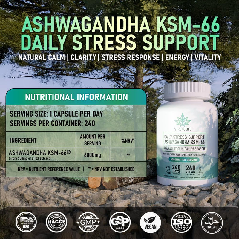 Ashwagandha KSM-66 Capsules 240-6000mg for Stress Relief, Energy, and Mental Clarity | High Strength, Like Tablets, Patches and Powder
