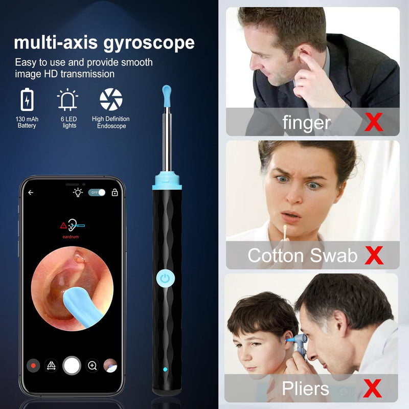[Australia] - Ear Wax Removal, Ear wax removal tool camera built-in 1296P, Easy and Safe Ear Cleaning, Earwax Removal kit with 9 Ear Set and 8 Traditional Tools, Ear Cleaning Kit for iPhone, iPad, Android Black 