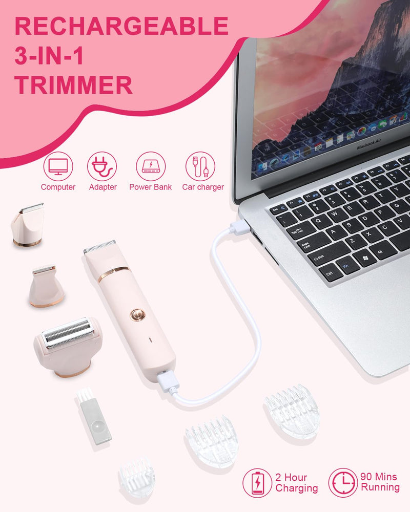 [Australia] - RAXMETRY Intimate Razor for Women, 3 in 1 Women's Electric Shaver, Women's Rechargeable Trimmer for Bikini Area, Armpits, Legs, Ipx7 Waterproof for Wet and Dry, Pink 