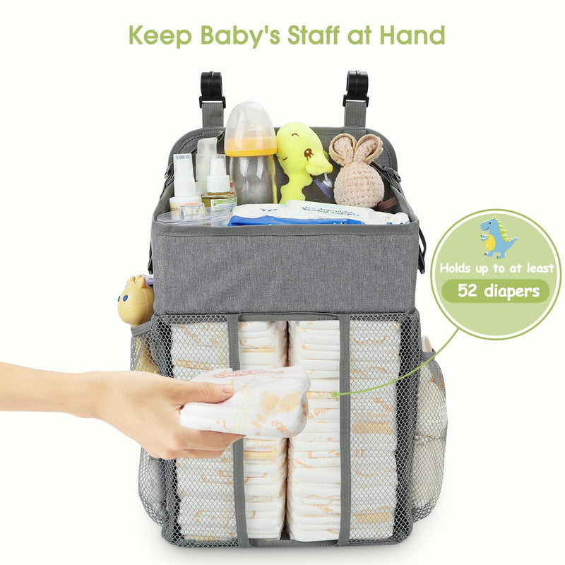 [Australia] - Maliton Changing Table Diaper Organizer - Baby Hanging Diaper Stacker Nursery Caddy Organizer for Cribs Playard Baby Essentials Storage - Hold 52+ Diapers - 18.5" x 10.5" x 8" (Gray) Grey 