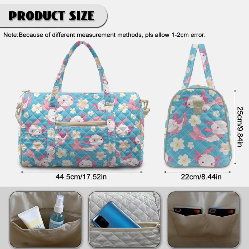 Axolotl Duffle Bag for Travel Expandable Polyester Weekender Overnight Quilted Travel Duffel Bag Carry-On for Airplanes Foldable Duffle Bags for Overnight Weekend Gym Axolotl