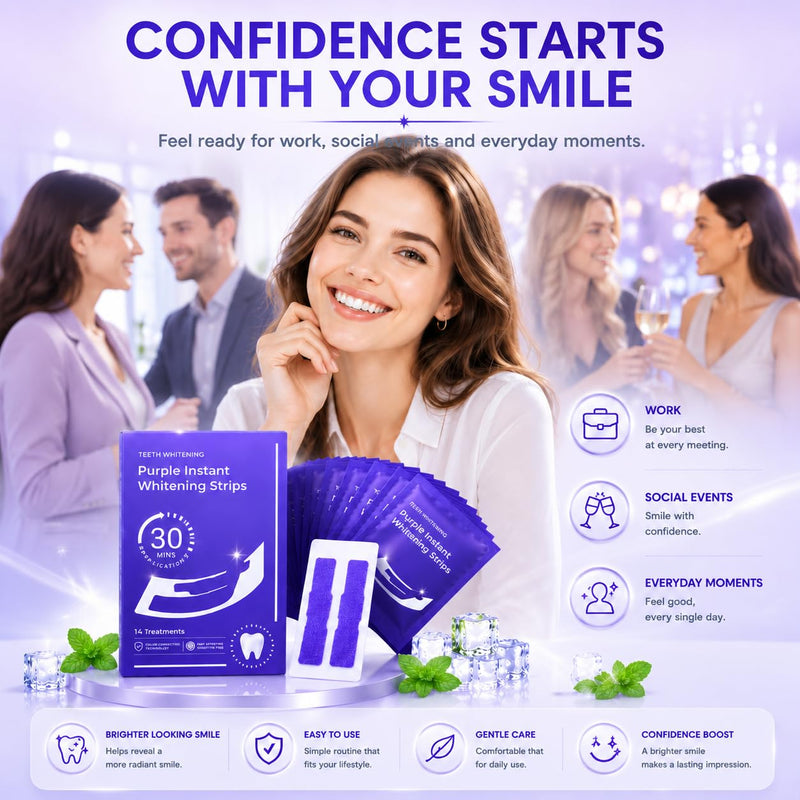 Teeth Whitening Strips for Sensitive Teeth - 14 Strips, 7 Treatments | Enamel Safe Peroxide Formula | Removes Coffee, Tea & Smoking Stains | Non-Slip, Easy to Use | Mint Flavor
