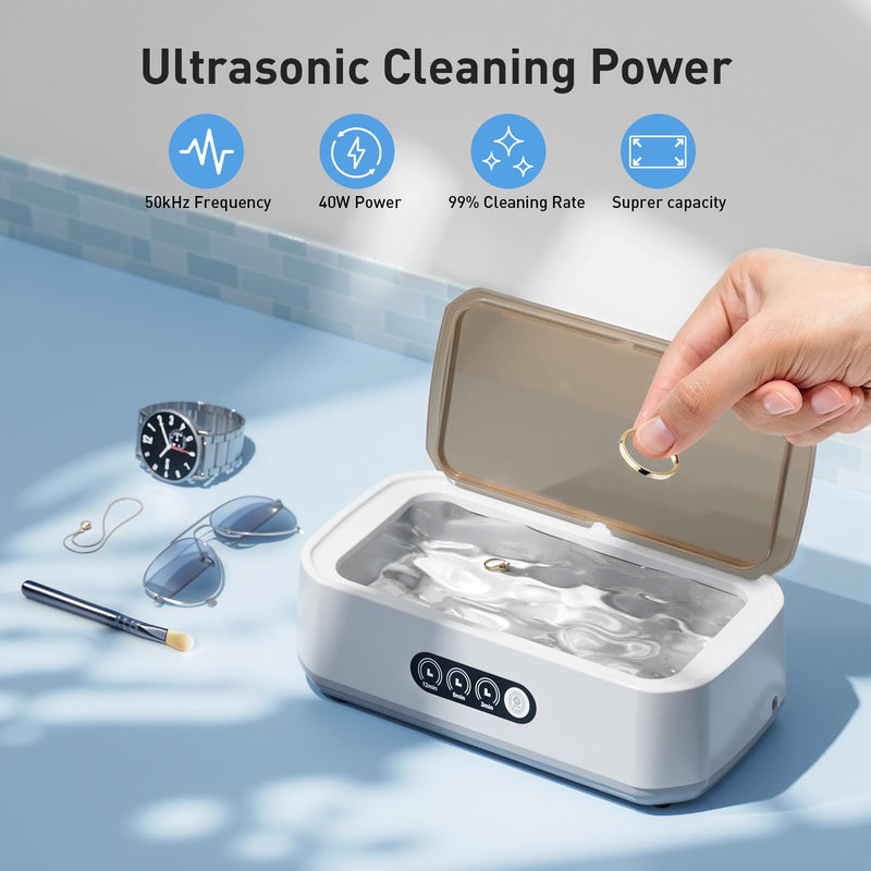 [Australia] - WINTERCRUSH Ultrasonic Retainer Cleaner for Tooth: 50KHz Jewelry Cleaner Deep Cleaning Machine - 650ML Dental Cleaning Pod for Dentures/Mouth Guards/Eyeglasses-3 Timers -Stainless Steel- Pink Pure White 