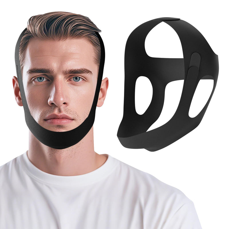 [Australia] - OHELEEP Anti Snore Chin Strap for CPAP Users, Snore Stopper Adjustable, Chin Strap for Sleeping Comfortable Stop Snoring Solution, Anti Snoring Devices Breathable and Reusable, Black, M 1 
