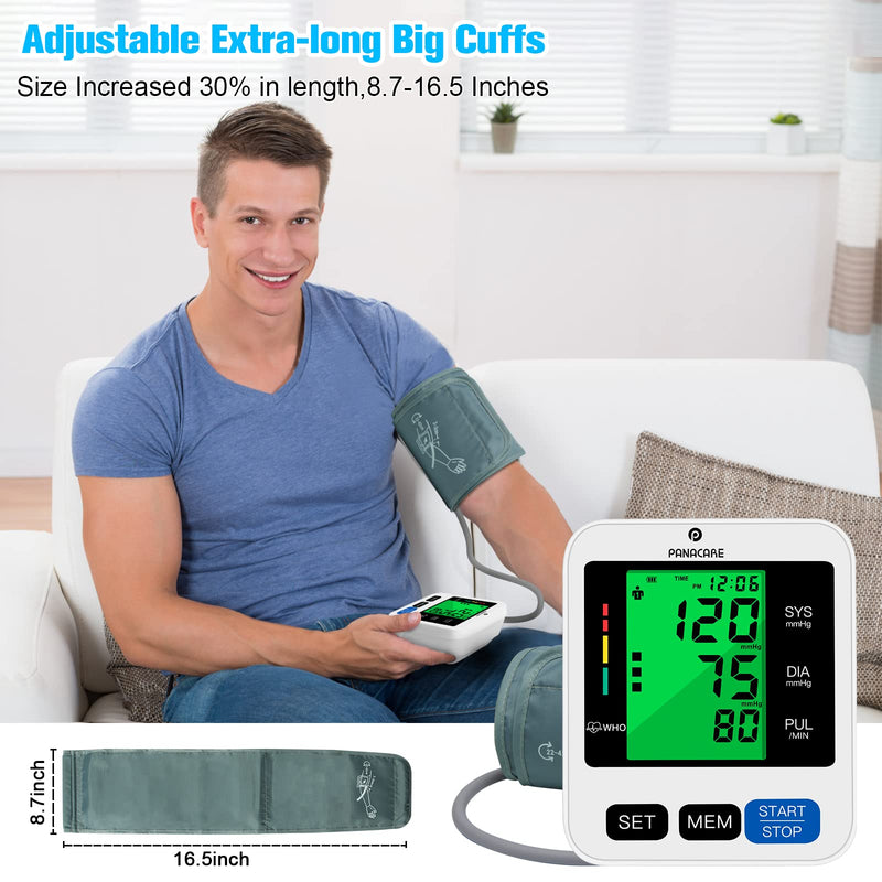 [Australia] - PANACARE 2.0 fully automatic upper arm blood pressure monitor, 3-color large display with backlight German language | 2Users&198Data| Cuff from 22-42cm, blood pressure monitor (Black) Black 
