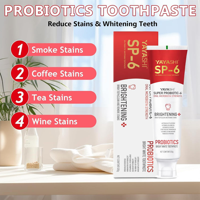 2-Pack SP-6 Probiotic Whitening Toothpaste - Enhanced Formula with 6 Probiotics for Teeth Whitening and Gum Health - Enamel-Safe, Fluoride-Free, Double Mint Flavor,Fresh Breath (Double Mint) 4.23 Fl Oz (Pack of 2)