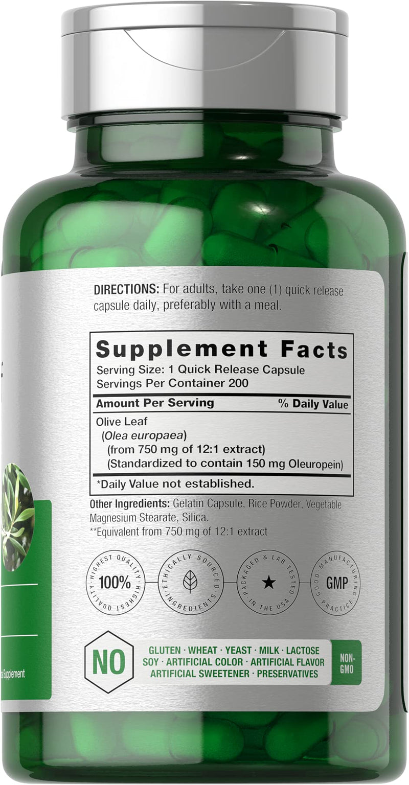 Horbäach Olive Leaf Extract Capsules 9000mg | 200 Count | Super Strength Supplement | Non-GMO, Gluten Free