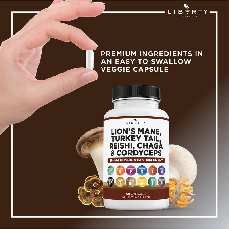 [Australia] - Lions Mane 3000mg 20in1 Mushroom Supplement with Turkey Tail 2000mg Reishi 1000mg Cordyceps Chaga 1000mg with Marshmallow Root -2 Pack 120 Capsules (Pack of 2) 