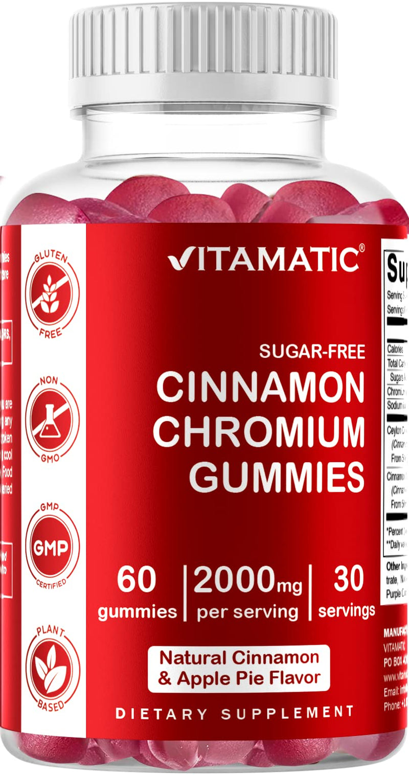 [Australia] - 2 Pack - Vitamatic Sugar Free Chromium Gummies with Ceylon Cinnamon - 2000 mg per Serving - Non-GMO - Gluten Free - 60 Vegan Gummies 