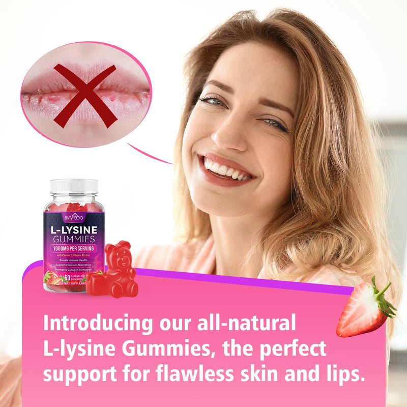 [Australia] - L-Lysine 1000mg Gummies for Immune Support & Skin Health - High Potency Vegan Gummies, Sugar-Free, Natural Berry Flavor, Gluten-Free Chewable Supplement for Adults & Kids - 60 Gummiess 1pack 