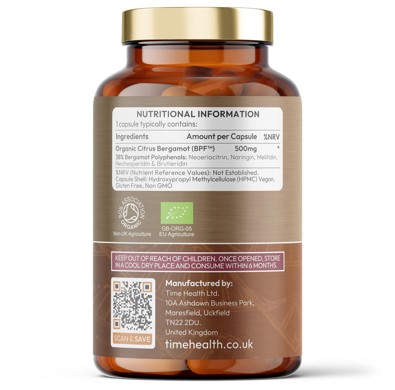 Organic Citrus Bergamot Extract - 120 Capsules - High Strength 38% Bergamot Polyphenols - 500mg - Clinically Studied BPF® - UK Made Supplement - Zero Additives - GMP Standards - Vegan 120 count (Pack of 1)
