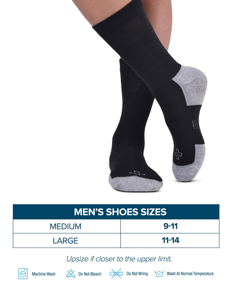 [Australia] - Doctor's Select Bamboo Viscose Black Diabetic Socks for Men - 6 Pairs Crew Stretch Top Mens Diabetic Socks Black - 6 Pairs Large 