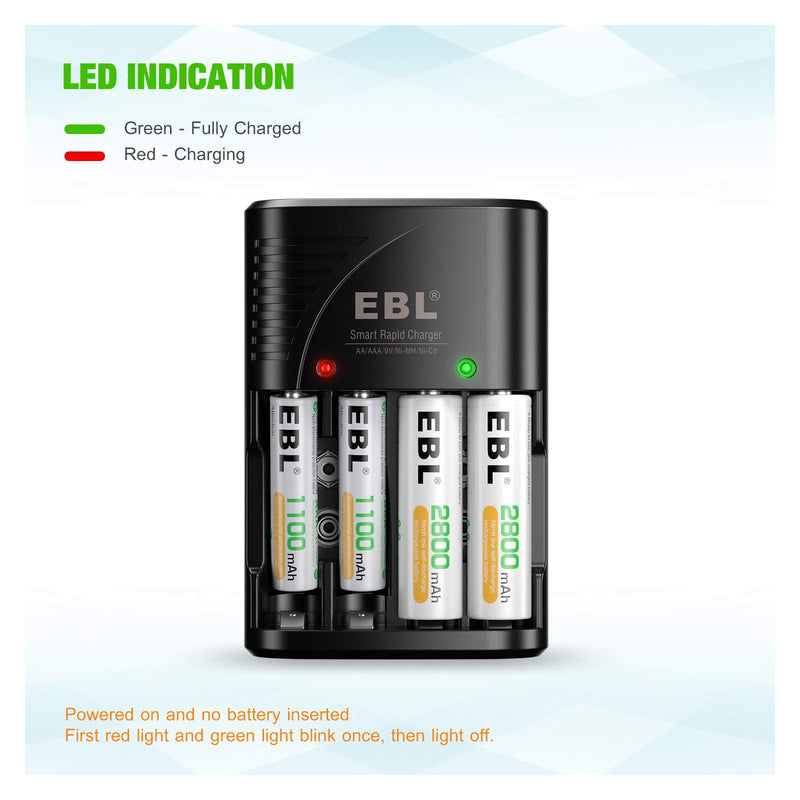 EBL Smart Rapid AA AAA Charger for AA AAA 9V Rechargeable Batteries Ni-MH Ni-CD Rechargeable Batteries 802 Charger