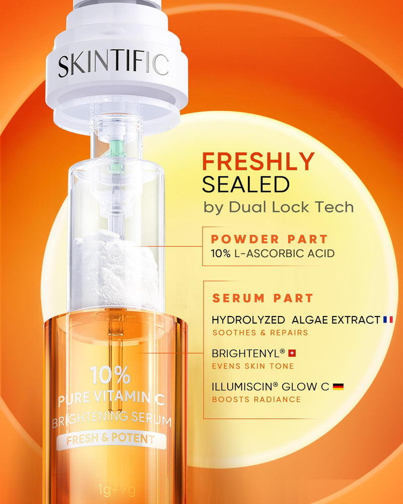 SKINTIFIC Radiance Booster Serum Spray, Hydrating Face Mist with Bifida Ferment & Squalane + Dual-Chamber Fresh Vitamin C Brightening Serum for Face