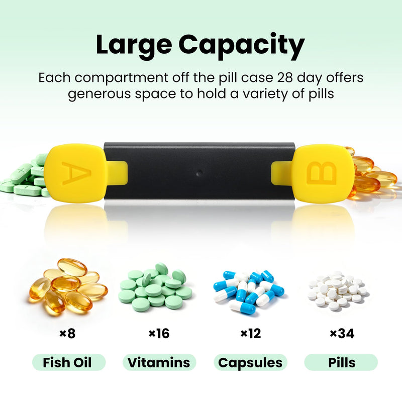 CAidRE Monthly Pill Organizer AM PM, Black XL Medication Box | 28 Day Moisture Proof Case for Vitamins and Supplements, Travel Friendly Individual Pods, Discreet 4 Week Storage Black1 monthly pill oeganizer