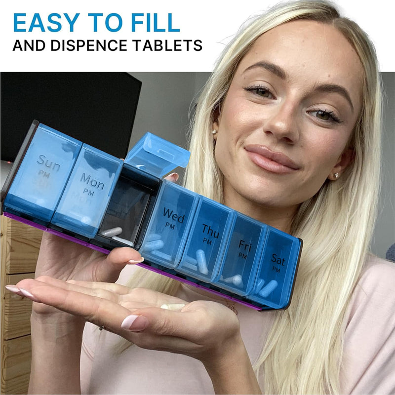 [Australia] - Extra Large Pill Organizer- XXL Pill Box 7 Day - Weekly Pill Organizer with AM PM Large Compartments Big Pill Case for Supplements Jumbo Pill Holder for Vitamins Huge Medicine Organizer 2 Times a Day Purple/Blue 