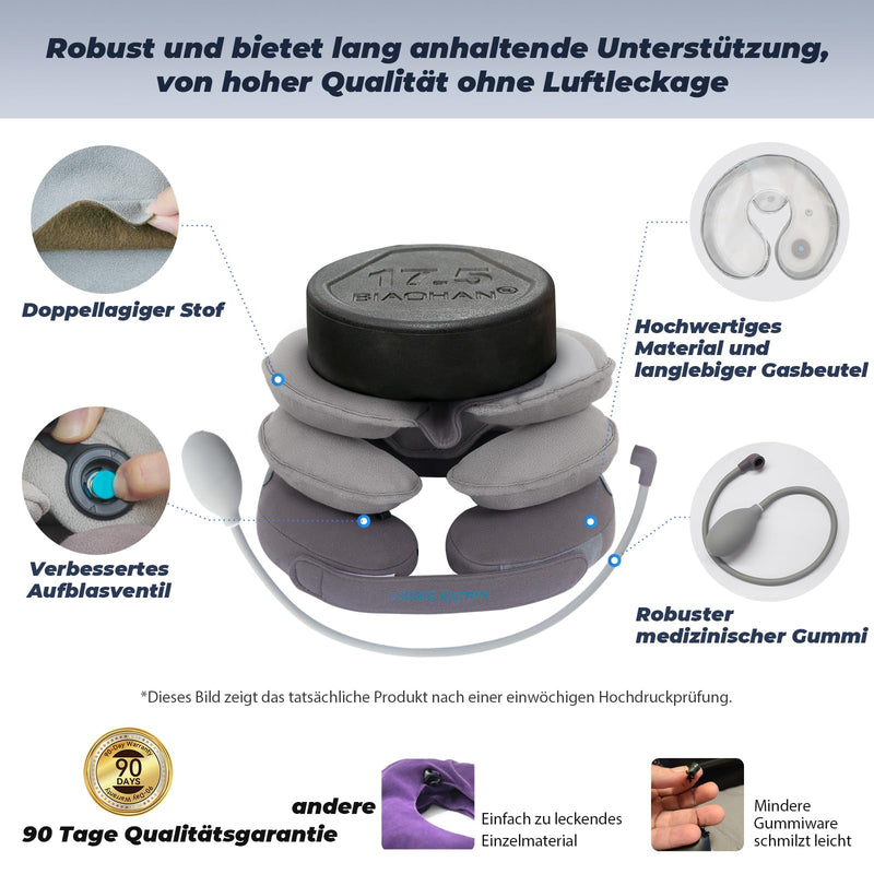 [Australia] - Tech Love Adjustable neck stretcher, inflatable neck brace for humans with removable air pump, for pressure relief in the cervical spine, provides neck support, neck saver for at home and on the go. Gray 