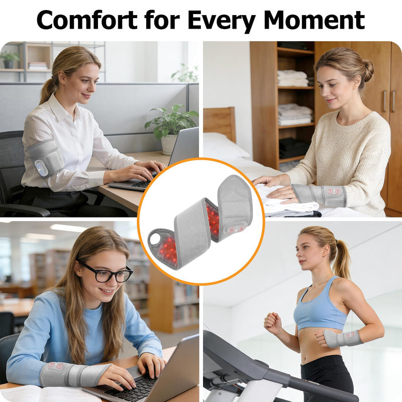 Cordless Wrist Heating Pad Massage, Wrist Massager for Carpal Tunnel, Heated Wrist Brace, 660nm 850nm Red Light Therapy for Wrist, Hand and Wrist Massager with Heat, Silver Gray