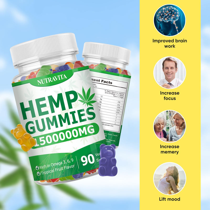 Naturals Fruit Hemp Gummies 1,500,000mg High Strength - Natural Hemp Oil Infused Gummies Great for Peace & Relaxation,America's #1 Favorite Hemp Gummy Brand - 90 Gummies