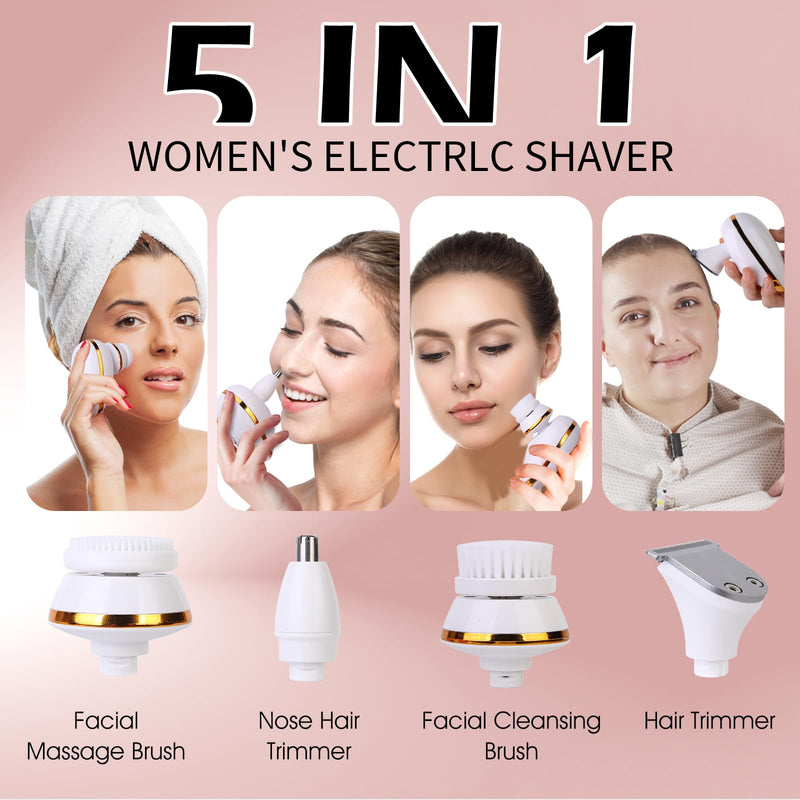 [Australia] - Electric Razors for Women, 5 in 1 Painless Rechargeable Dusk Shaver Womens, Women's Shavers Everything, Lady Leg/Bikini/Face Hair Removal Products, Female Wet Dry Shaving Machine 