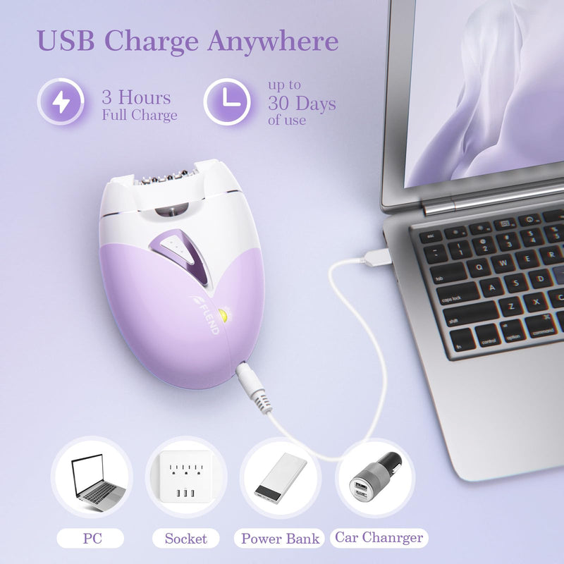 Epilators, 2-Speed Painless Smooth Glide Epilator for Women, Cordless Rechargeable Facial Hair Removal Epilator, Hair Removal Device for Women's Face Legs Bikini Area Arms Legs Light Purple