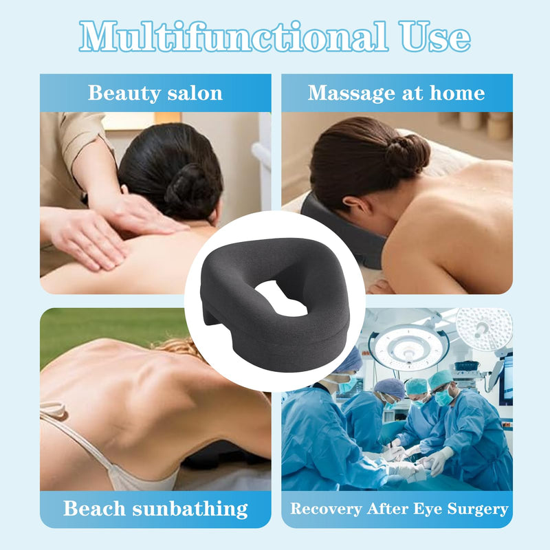 [Australia] - Ergonomic Face Down Pillow – Memory Foam Face Pillow with Detachable Cover, Massage Headrest for Bed, Stomach Sleeping, Post-Eye Surgery Recovery, Includes 10pcs Disposable Covers (Black) Black 