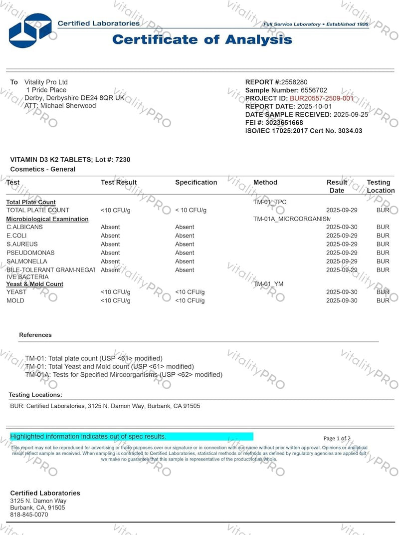 vP Vitality Pro Vitamin D3 4000 iu with Vitamin K2 100ug x 180 Tablets - Third Party Tested - Vitamin D Supplement with K2 MK7 - Vitality Pro | Third Party Tested, K2 MK7, Vitamin D Supplement, Natural, Excipient Free
