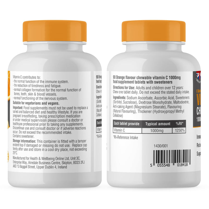 Vitamin C 1000mg Chewable 90 x 2, Supports Immune Health and Helps Fight Colds - Helps Reduce Tiredness and Fatigue 90 count (Pack of 2)