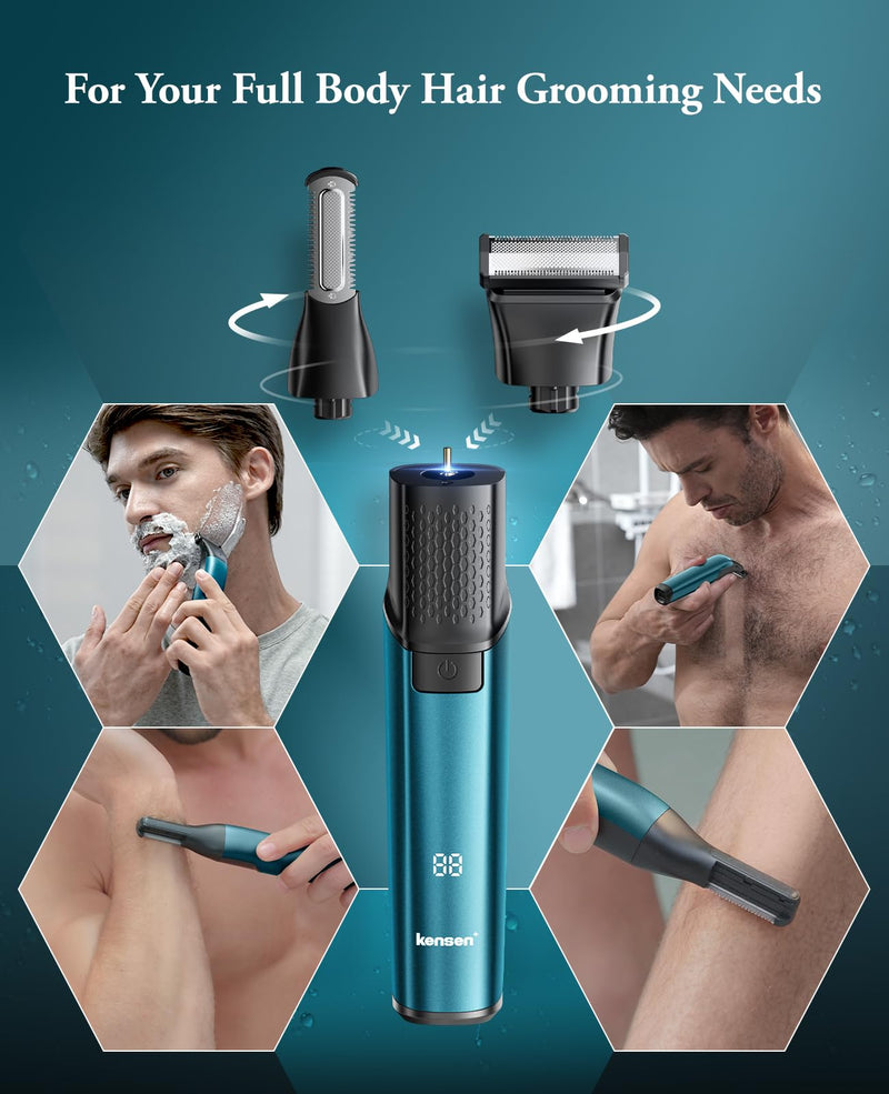 [Australia] - Body Hair Trimmer for Men - 6.0 Upgraded Electric Beard Trimmer, 2-in-1 Dual-Head Shaver and Body Groomer Connectivity Hybrid Face Body IPX6 Wet/Dry Use Groin & Ball Hair Painless Electric Razor Green Green-1 