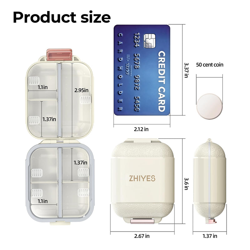 7 Compartments Travel Pill Organizer, Foldable Portable Airtight Daily Pill Box, Compact Pill Case for Purse & Pocket, BPA-Free Medicine Organizer for Vitamins Fish Oil Supplements (White) White Small