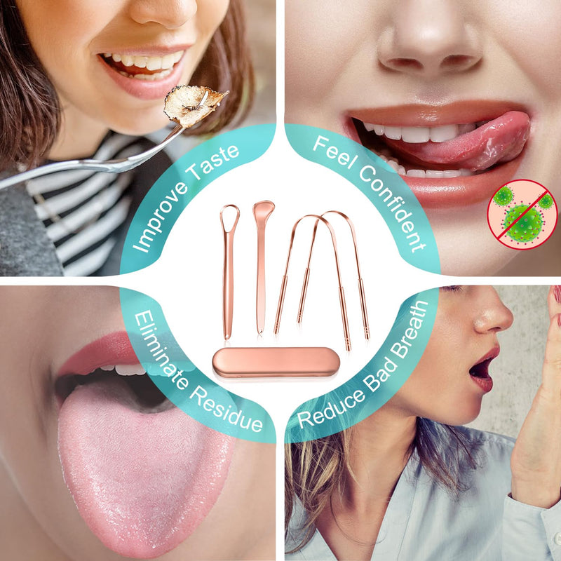 [Australia] - MORGLES Copper Tongue Scraper, 4Pcs Tongue Scraper with Case Medical Grade Tongue Scrapers for Adults Kids, Great for Oral Hygiene Bad Breath, Gold 
