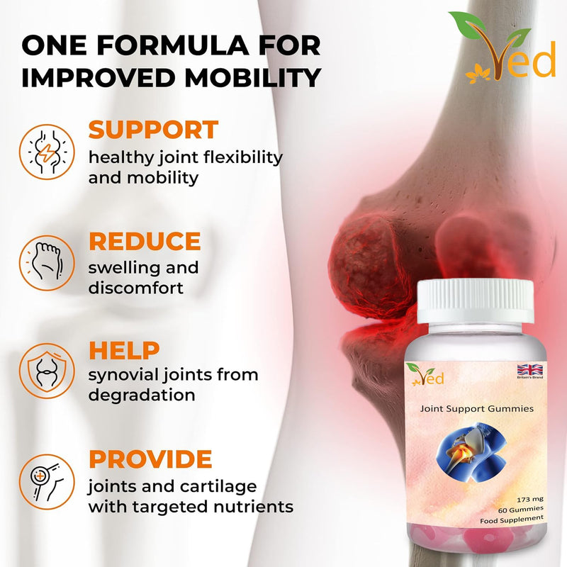 [Australia] - Ved Joint Support Supplement Gummies Extra Strength Glucosamine Gummies for Adults, Men and Women, Joint Support Gums, 173 mg Per Serving, 60 Gummies (60 Day Supply) 